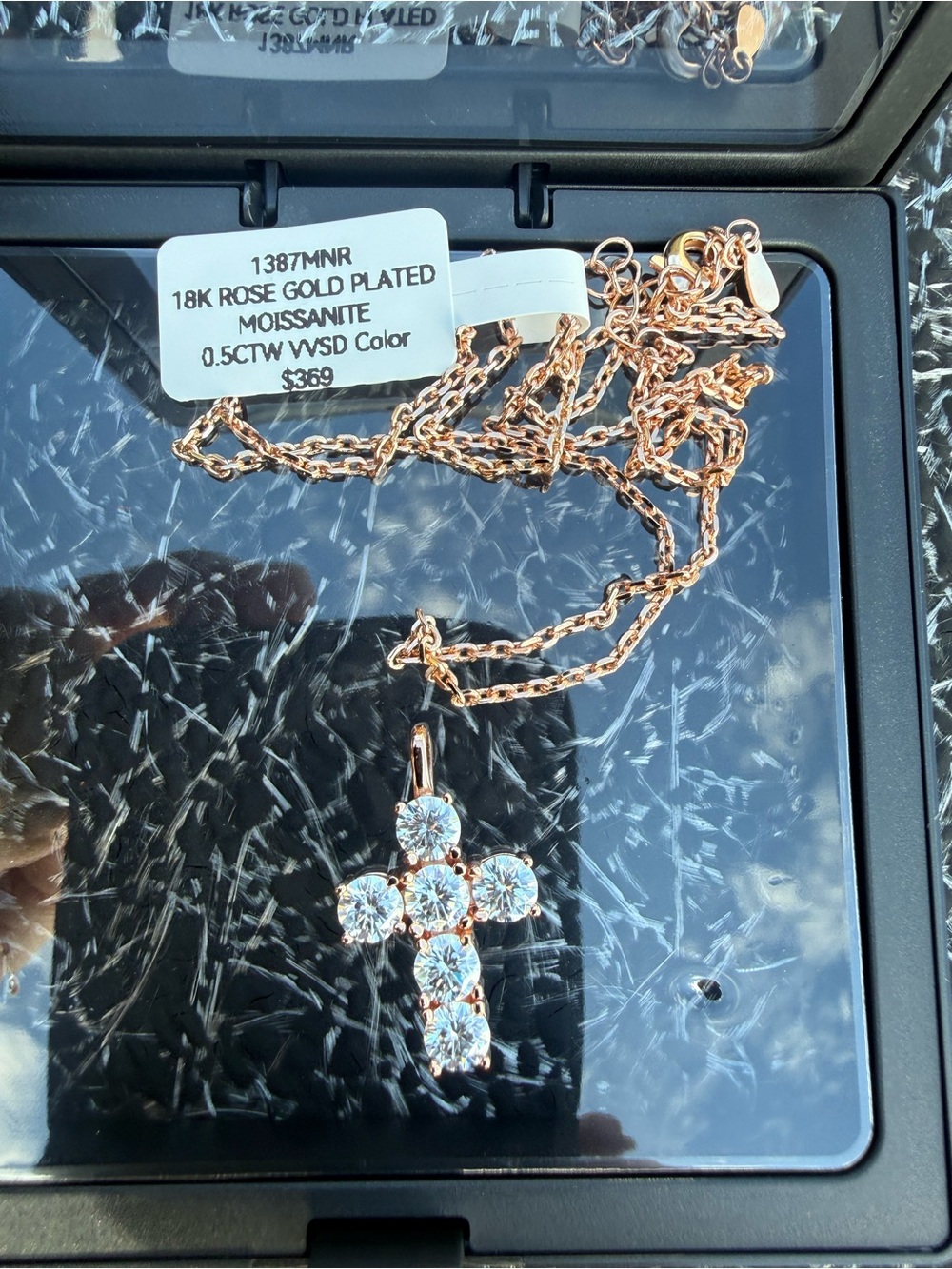#119 18K Rose Gold Plated 0.5CTW Moisannite Cross. GRA Certified - Picture 2 of 4